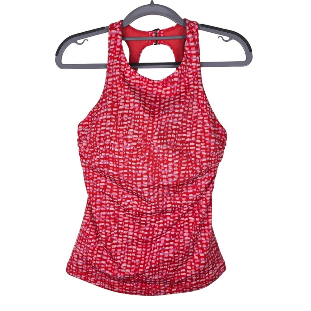 Athleta Orange White Squares Summer Swim Vacation Tankini 34 B/C